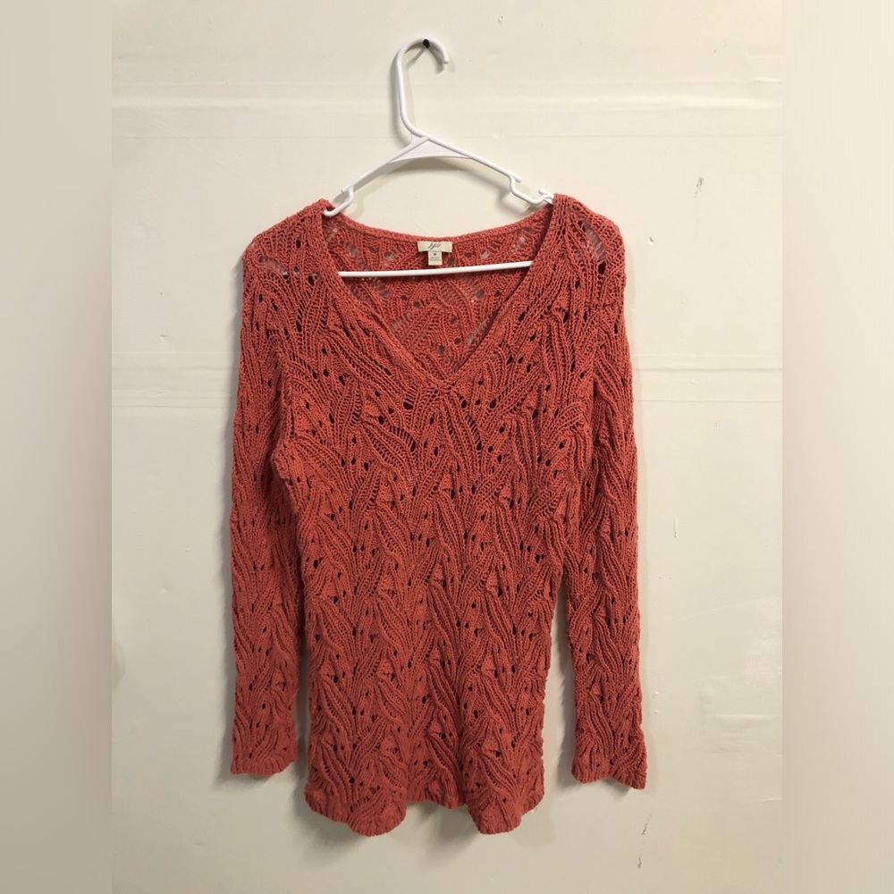 J. Jill Textured V-Neck Sweater in Burn Orange Size Medium Women’s